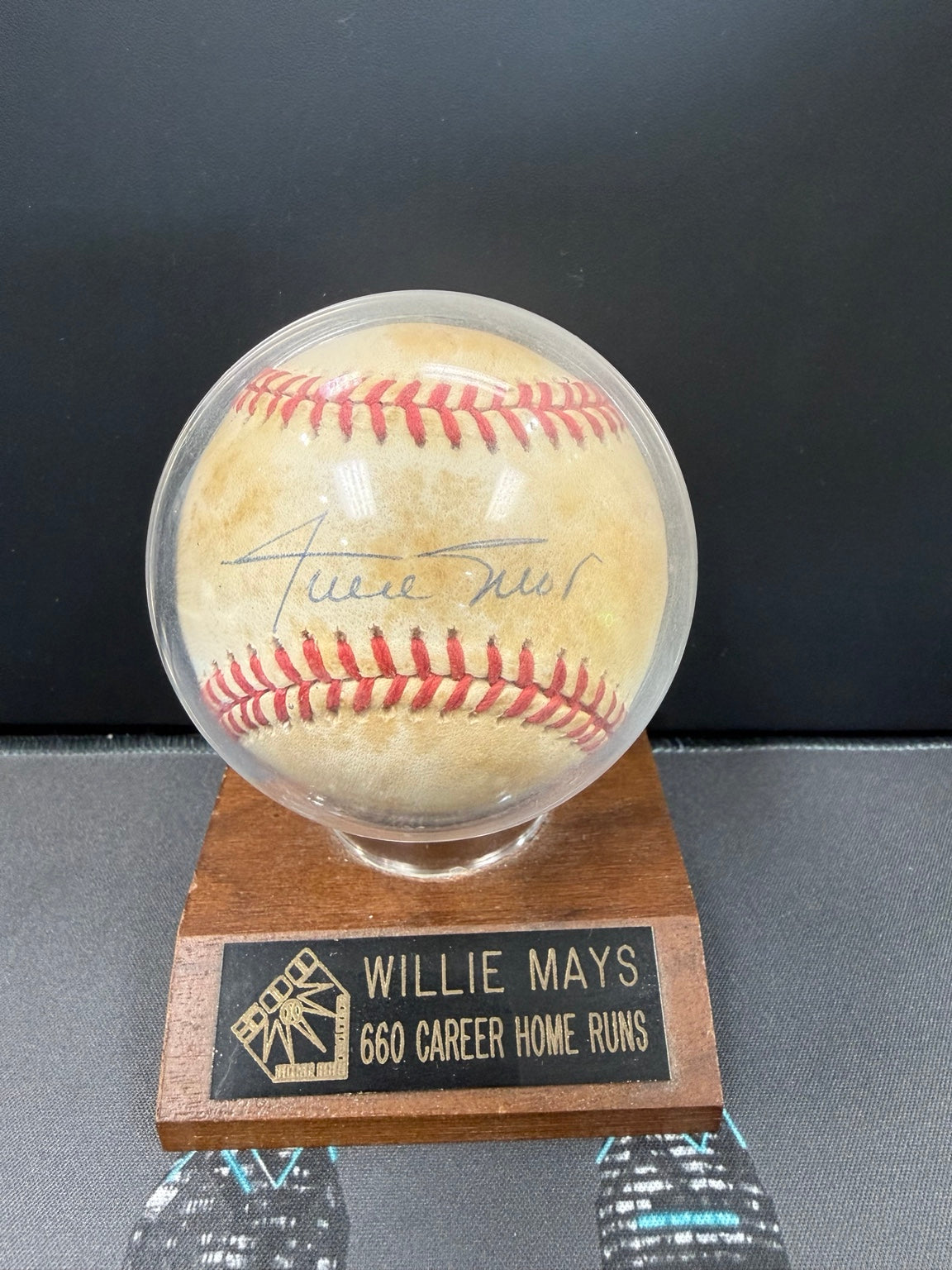 Willie Mays Autographed Baseball with COA & Display Stand