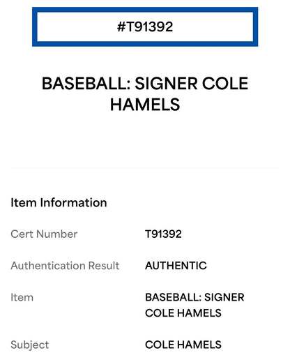 Cole Hamels Autographed Rawlings Baseball – PSA/DNA T91392