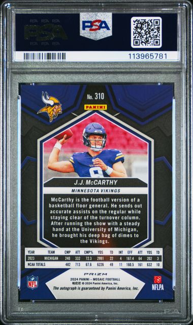 2024 Mosaic #310 JJ McCarthy Auto Fusion Red & Yellow Choice PSA 9