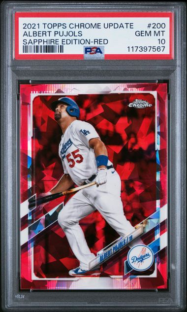 2021 Topps Chrome Update #200 Albert Pujols Sapphire Edition Red 2/5 PSA 10