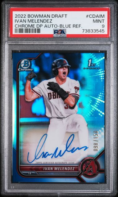 2022 Bowman Draft #CDAIM Ivan Melendez Chrome DP Auto Blue Refractor 98/150 PSA 9