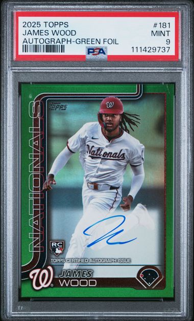 2025 Topps #181 James Wood Autograph Green Foil 37/99 PSA 9