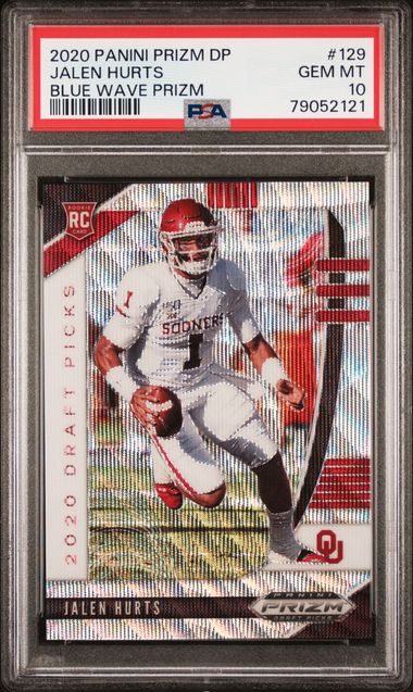 2020 Panini Prizm DP #129 Jalen Hurts Blue Wave Prizm 44/299 PSA 10