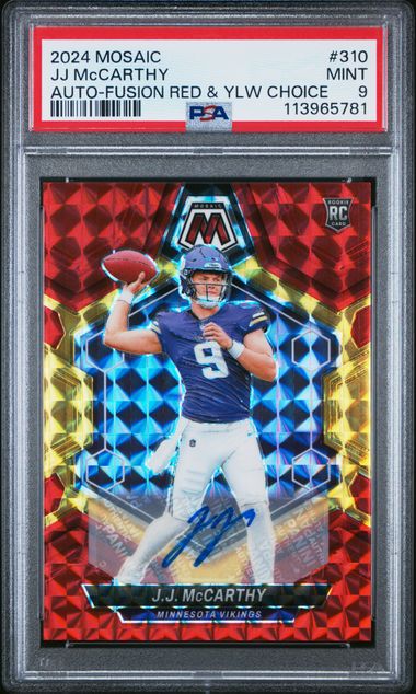 2024 Mosaic #310 JJ McCarthy Auto Fusion Red & Yellow Choice PSA 9