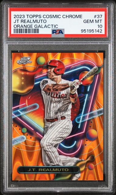 2023 Topps Cosmic Chrome #37 JT Realmuto Orange Galactic 8/25 PSA 10