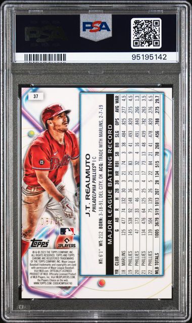 2023 Topps Cosmic Chrome #37 JT Realmuto Orange Galactic 8/25 PSA 10