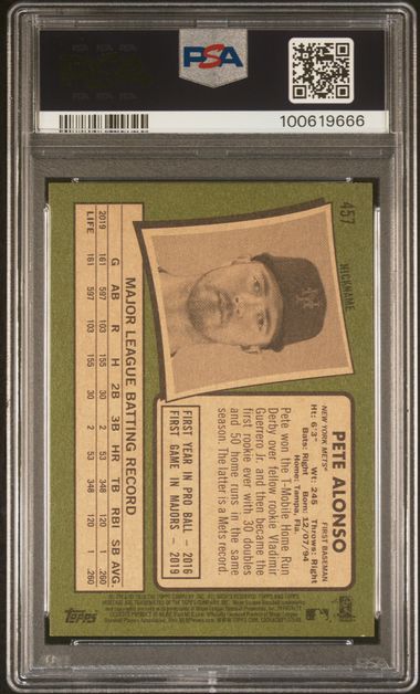 2020 Topps Heritage Nickname Variation #457 Pete Alonso Polar Bear PSA 9