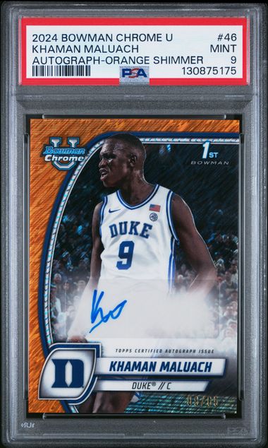 2024 Bowman Chrome U #46 Khaman Maluach Autograph Orange Shimmer 9/65 PSA 9