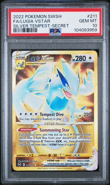 2022 Pokémon Lugia VSTAR #211/195 Silver Tempest Gold Secret Rare PSA 10 — front — PSA 104093959