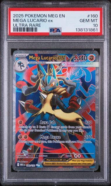 2025 Pokémon Mega Lucario ex #160/132 Ultra Rare PSA 10 front