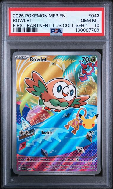 2026 Pokémon Rowlet #043 First Partner Illustration Collection Series 1 PSA 10 front