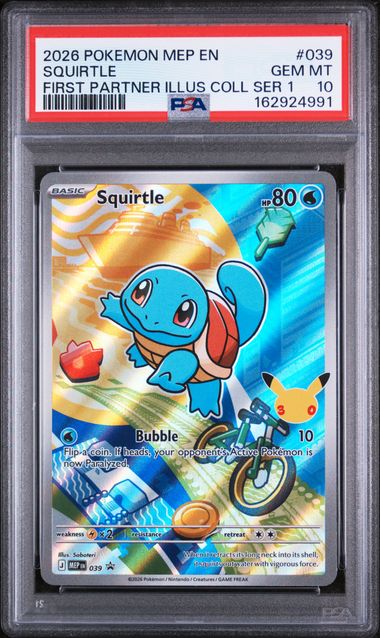 2026 Pokémon Squirtle #039 First Partner Illustration Collection Series 1 PSA 10 — front — PSA 162924991