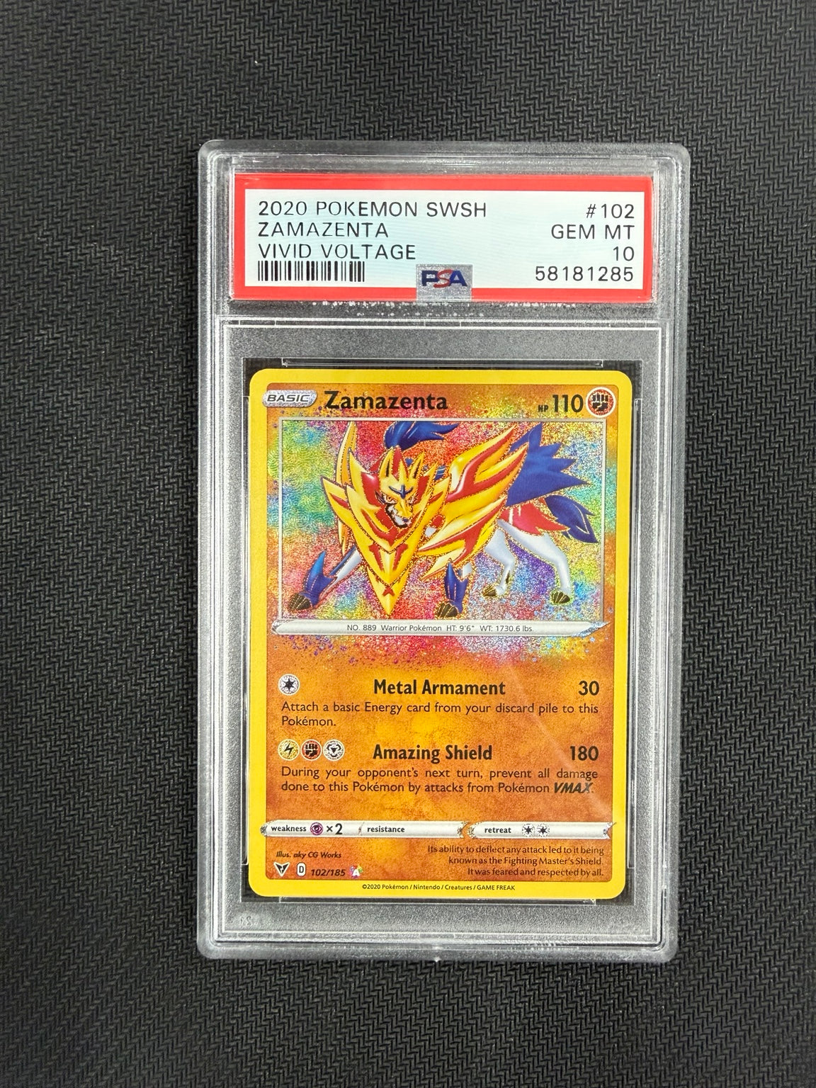2020 Pokémon Zamazenta #102/185 Amazing Rare Vivid Voltage PSA 10 front