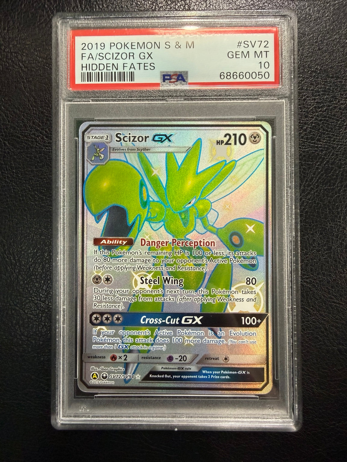 2019 Pokémon Scizor GX #SV72/SV94 Hidden Fates Shiny Vault PSA 10 — front — PSA 68660050