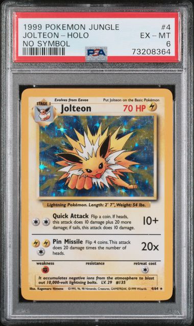 1999 Pokémon Jolteon Holo #4 Jungle No Symbol PSA 6 — front — PSA 73208364