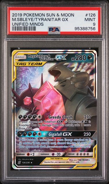 2019 Pokémon Mega Sableye & Tyranitar GX #126/236 Unified Minds PSA 9 — front — PSA 95388756