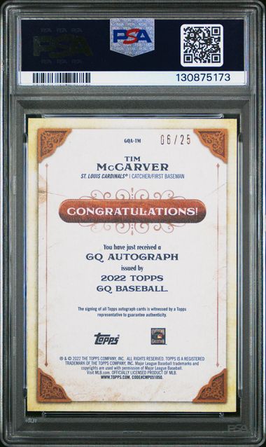 2022 Gypsy Queen #TM Tim McCarver Auto Missing Black Plate 6/25 PSA 9