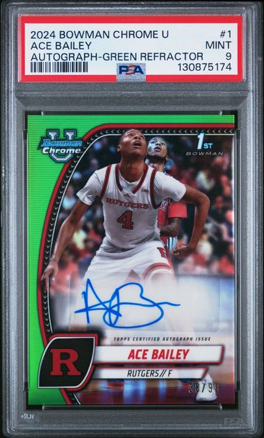 2024 Bowman Chrome U #1 Ace Bailey Autograph Green Refractor 38/99 PSA 9