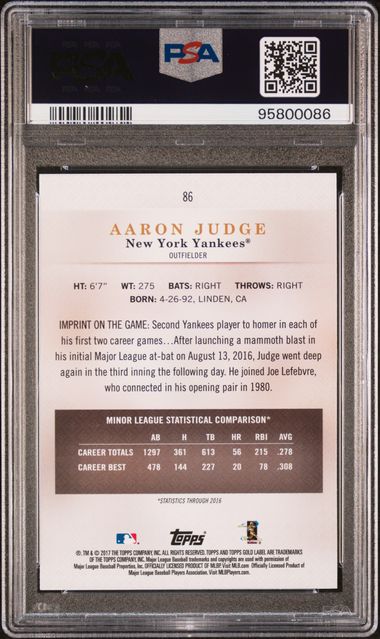 2017 Topps  Gold label #86 Aaron Judge Class 1 PSA 10